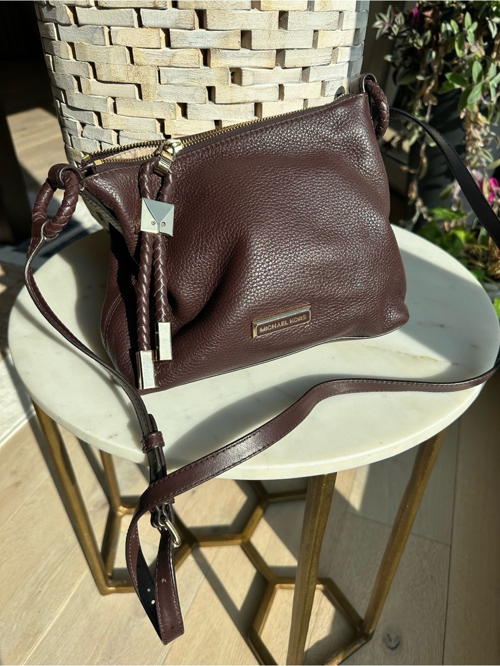 Michael Kors Pebbled Leather Crossbody in Deep Brown